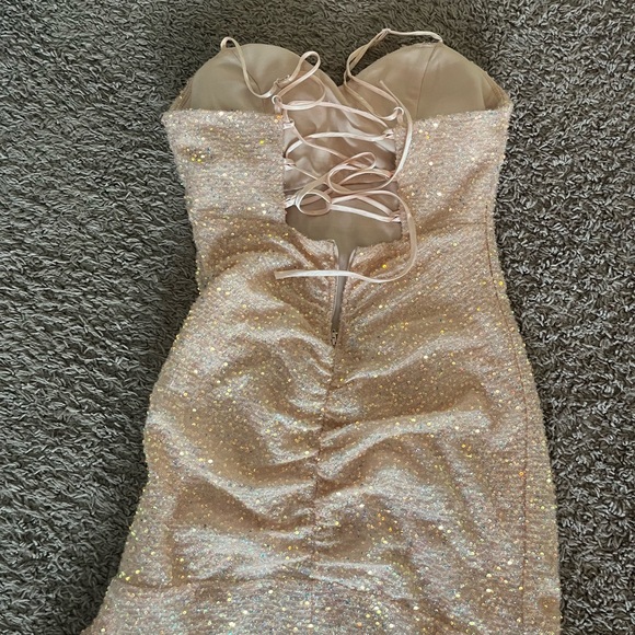 Pink Sequin Long Prom Dress - Picture 4 of 7